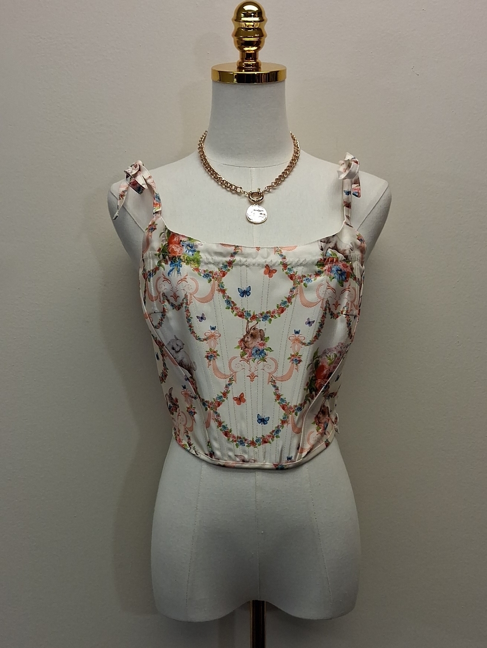 Sugar Thrillz Floral Corset Crop Top Ribbon Straps Size Medium